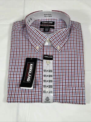 Kirkland 签名传统合身正装衬衫,红色,男式中号 15.5 32/33 全新 — 第 1/4 张图片