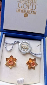 Welsh Clogau Gold Ohrringe 9 kt Gelb & Rotgold Narzisse PIERCED hm 2001 LARGE - Bild 1 von 6