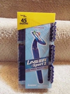 *NEW LASER SPORT Pack of 45 Double Edge Disposable Long Handle Blue Men's Razors - Picture 1 of 4