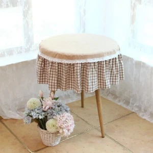 1X Lace Trim Tablecloth Checked Table Cover Round Balcony Tea table Decors Rural - Picture 1 of 14