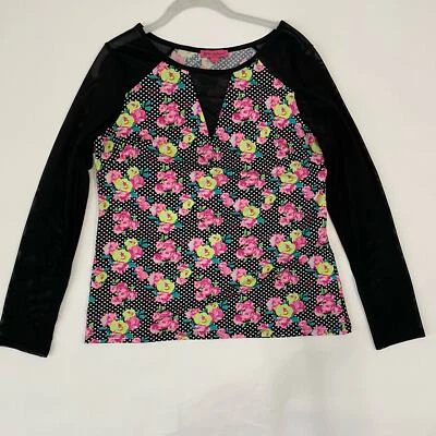 Blusa Betsey Johnson Manga Larga Malla Floral Lunares Para Mujer Talla L Foto 1 de 4