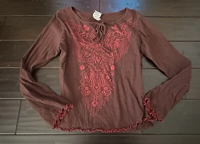 Blusa Vintage AZUL ÂNCORA Marca Manga Longa Bordada Marrom Tamanho Médio - Imagem 1 de 4