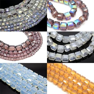 FACETED CUBE CRYSTAL GLASS BEADS 4,6,8,10MM FOR JEWELLERY MAKING - PICK COLOUR - Picture 1 of 20