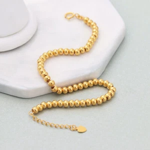 18K Yellow Gold 3mm Bead Link Bracelet Stamp Au750 6.3" + 1.18" Extender - Picture 1 of 3