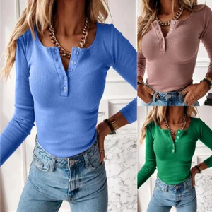 Ladies Slim Fit Long Sleeve Tshirt Round Neck Top Soft Stretch Style ! $ - Picture 1 of 21