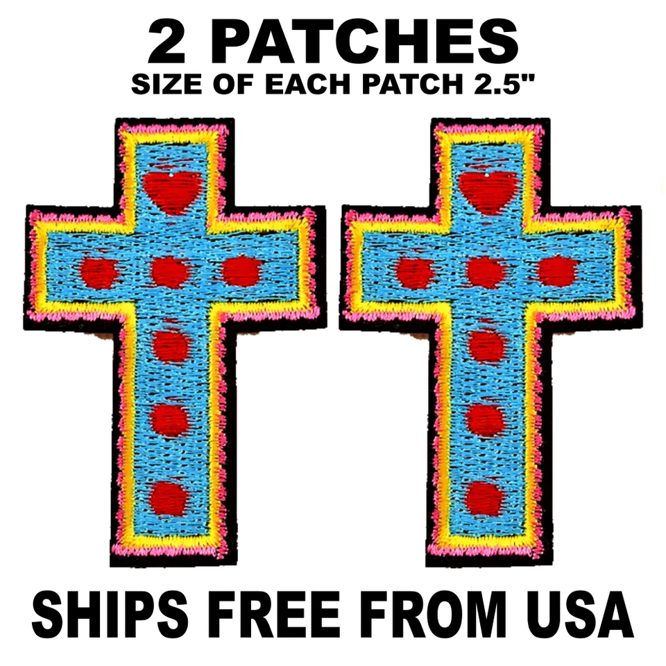 2 Cross Patches Religious Embroidered Iron-On Sew-On Patch Applique - Image 1 of 2