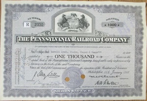 Pennsylvania Railroad 1948 Purple Stock Certificate 1000 Shares to Merrill Lynch - Bild 1 von 1