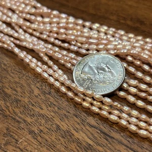 Pale Pink Old Stock 3-4mm Natural Freshwater Pearl Loose Beads 16in Strand - Picture 1 of 4
