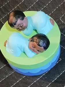 2 small African American Baby Cup Cake Topper Decoration Baby Shower - Boy - Picture 1 of 6