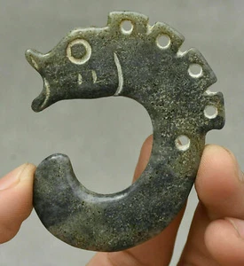 6.5CM China Hongshan Culture Natural Hetian Jade Yu Fish Dragon Hook Gou Amulet - Picture 1 of 4