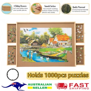 1000Pcs Puzzle Board w/4 Puzzles Sorting Storage Tray Box Wooden Desktop Jigsaw - Picture 1 of 11