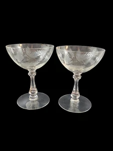 Set of 2 Vintage Stemmed Cocktail Glass Cut Wheat Pattern 5 1/8" As Is - Picture 1 of 12