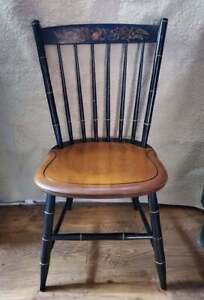 Vtg L. HITCHCOCK Dining Chair Black Gold Stenciling Fall Harvest #9