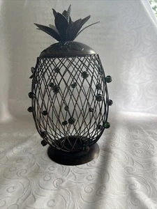 Pineapple Cork Cage w. Green Glass Bobble Hinged Top Cork Holder Metal 12" EPIC - Picture 1 of 11