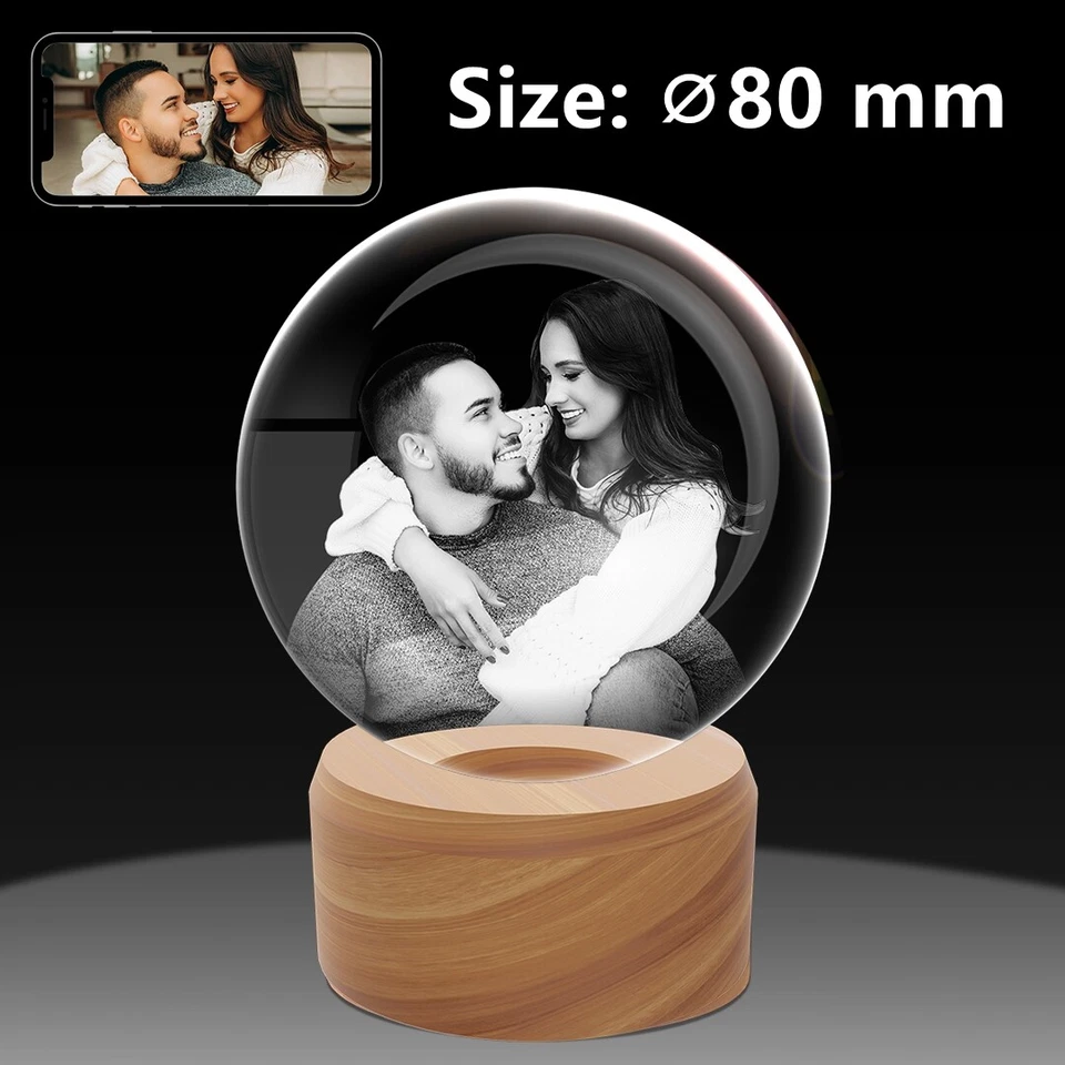 Bola de Cristal 3D, Grabado Láser Foto 3D Regalos para Cumpleaños Boda Aniversario Foto 1 de 4