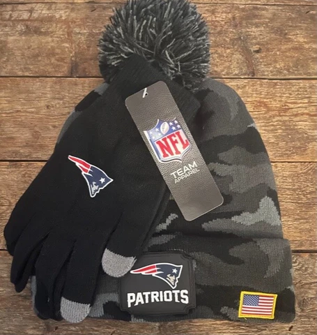 NFL New England Patriots Black Camo Beanie & Gloves Salute to Service Set OS NWT Cover