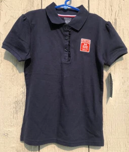 New French Toast Girls' Medium (7/8) Short Sleeve Navy Ruffle Mesh Polo Shirt - Picture 1 of 12
