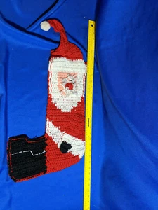 Vintage Handmade Crochet Xmas Stocking Santa Claus Wool Folk Art Mantle Hanging - Picture 1 of 9