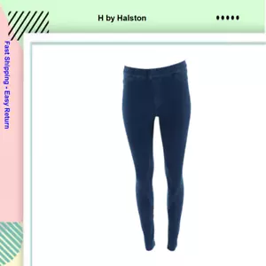 H Halston Knit Denim Ankle Forward Seam Medium Indigo Pants Cotton Blue size 4 - Picture 1 of 1