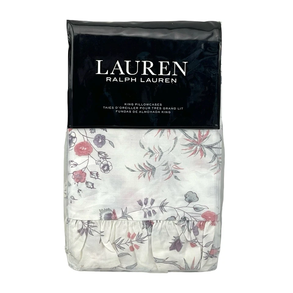 Lauren Ralph Lauren Maddie Blossom (2) King Ruffle Pillowcases Cream Mu Floral