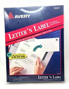 Nuovo Avery Letter 'N etichette carta vincolo ed etichetta indirizzo 100 fogli 5031 sigillati - Foto 1 di 2