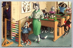 Cartolina Alfred Mainzer Gatti Gattini Abaco Matematica Scuola Insegnante Antropomorfo - Foto 1 di 2