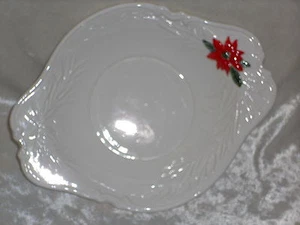 NAPCO Napcoware Poinsettia dish, white pines, red and green poinsettia - Picture 1 of 4