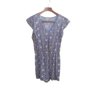 Joe B Romper Surplice Flutter Sleeve Elastic Waist Aztec Star Print Blue Sz M - Picture 1 of 8