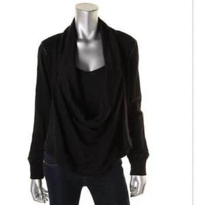 Aiko Damen schwarz Pailletten Wasserfallausschnitt Oversize Crop Sweatshirt Gr. Small - Bild 1 von 9