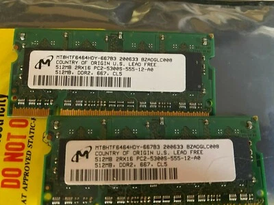 Micron 1GB 2x512MB PC2-4200S DDR2 RAM Laptop Memory Module MT8HTF6464HDY-53EB3 - Image 1 of 2
