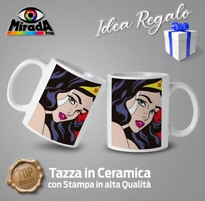 TAZZA MUG POP ART WONDER WOMAN DONNA OCCHI LABBRA FILM IDEA REGALO - Foto 1 di 2