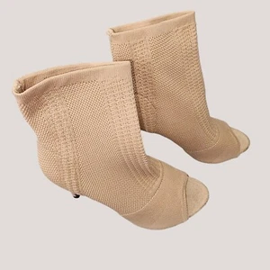Nicole Miller Womens Tan Knitty Open Toe Stiletto Heel Ankle Stretch Booties 8.5 - Picture 1 of 10