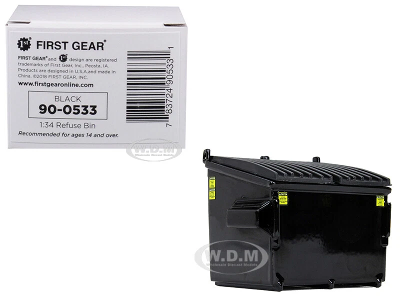 Refuse Trash Bin Black 1/34 Diecast Model Replica by First Gear 90-0533