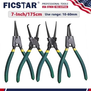 4pc 7in Straight and Bent Jaw Retaining Ring Pliers Circlip C Clip Removal Tools - Picture 1 of 8