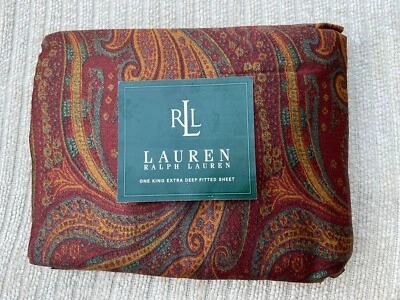 Ralph Lauren Great Barrington Paisley Marrón KING AJUSTADO Sábana Satén Foto 1 de 4