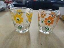 Vintage Hazel Atlas Sour Cream Glasses Wild Flower Yellow & Orange