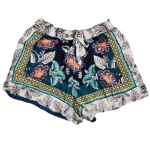 Blau Regen 100 % Viskose Blumen Boho Shorts Damen Large - Bild 1 von 4