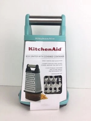 Rallador de caja de acero inoxidable KitchenAid con contenedor cubierto Aqua Sky  Foto 1 de 4