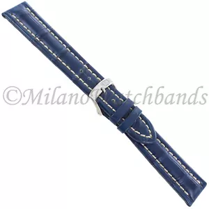 18mm Morellato Matte Navy Blue Genuine Alligator Padded Stitched Watch Band 2120 - Picture 1 of 4