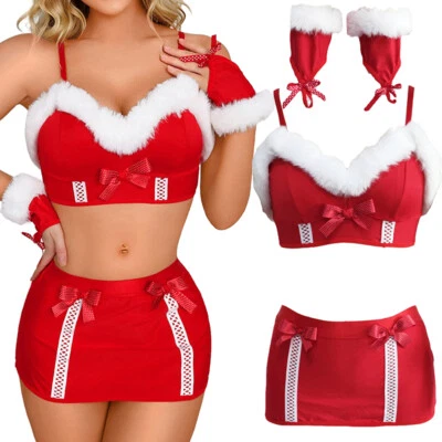 Conjunto de ropa interior de disfraz de encaje Babydoll de Santa Babydoll de Navidad para mujeres sexy Foto 1 de 3