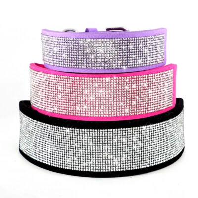 Collar ancho de cuero de gamuza con estrás para perro mediano grande S-L Foto 1 de 4