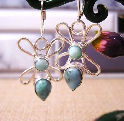 美丽纯银拉里马尔杠杆背吊坠耳环套装 # 118 S2 — 第 1/3 张图片