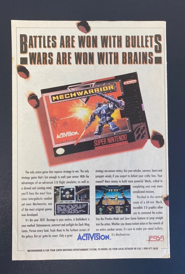 Vintage 1994 Activision MECHWARRIOR Super Nintendo SNES video game print ad - Image 1 of 1