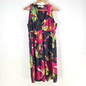 Estelle dress womens 14 fit flare black floral sleeveless Vneck zip 111658 - Picture 1 of 9