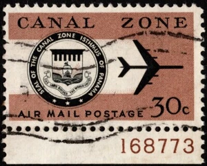 Canal Zone - 1965 - 30 Cents Canal Zone Seal & Jet Plane Airmail #C46 w/ Plate # - Picture 1 of 1
