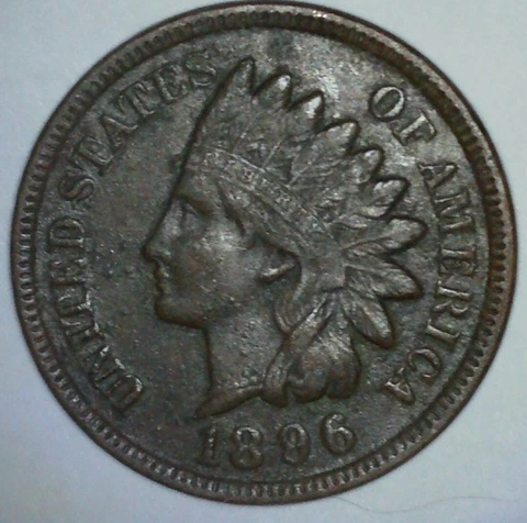 1896 INDIAN HEAD CENT Sharp Full LIBERTY ~4 Diamonds AU Detail Penny Coin JL19K Cover