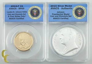 2015 Johnson Coin & Chronicle Reverse Proof $1 and .999 Silver Medal RP-69 ANACS - Picture 1 of 6