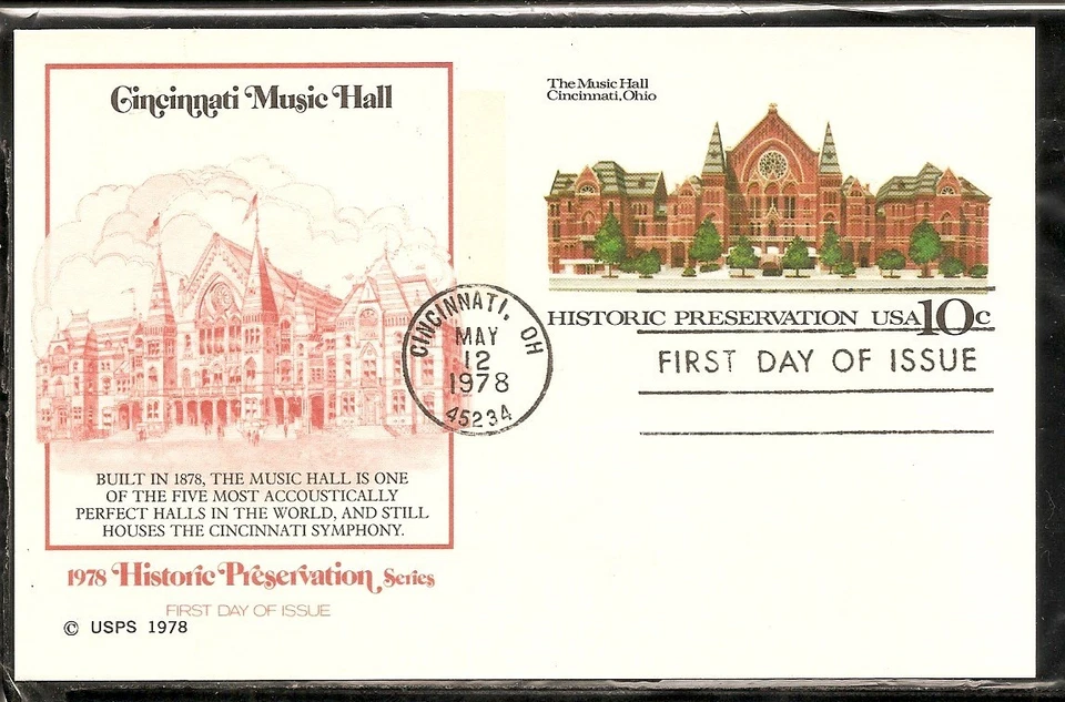 US SC # UX73 Cincinnati Music Hall . Postal Card FDC. Fleetwood Cachet - Image 1 of 1