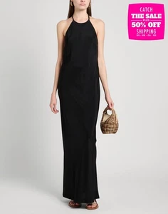 RRP €265 TELA Rugiada Maxi Slip Dress IT44 US-M UK12 L Black Pleated T-Strap - Picture 1 of 5