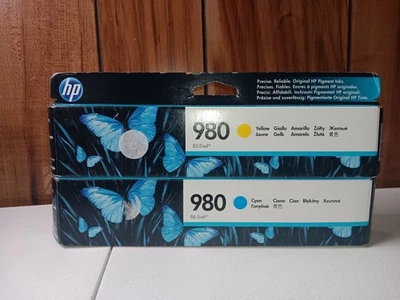 (2) Cartuchos de inyección de tinta HP 980 1 cian 1 amarillo D8J09A D8J07A exp 2016 2018 Foto 1 de 2